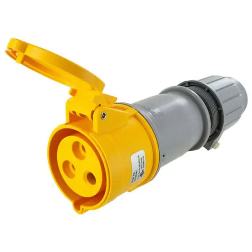 Techspan SCM330C4S, Pin and Sleeve Connector, 30A 125V, 2-Pole 3-Wire Grounding, Splashproof (IP44), Clock Position 4H, Yellow
