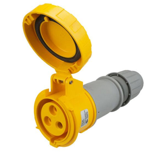 Techspan SCM330C4W, Pin and Sleeve Connector, 30A 125V, 2-Pole 3-Wire Grounding, Clock Position 4H, Watertight (IP67), Yellow