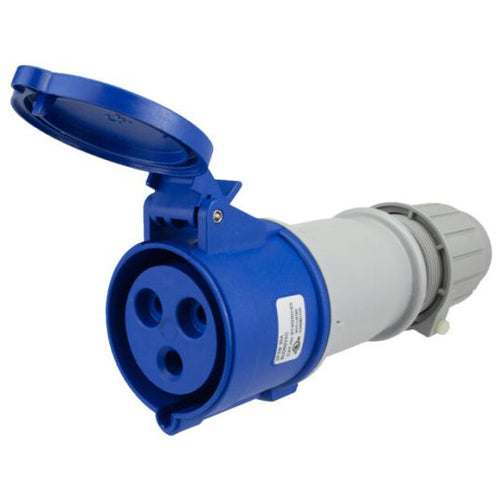 Techspan SCM330C6S, Pin and Sleeve Connector, 30A 250V, 2-Pole 3-Wire Grounding, Clock Position 6H, Splashproof (IP44), Blue