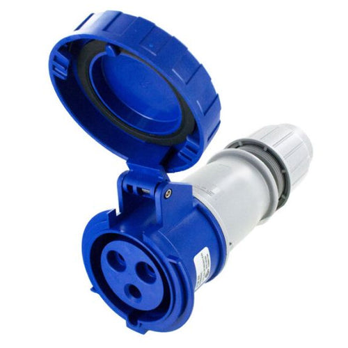 Techspan SCM330C6W, Pin and Sleeve Connector, 30A 250V, 2-Pole 3-Wire Grounding, Clock Position 6H, Watertight (IP67), Blue