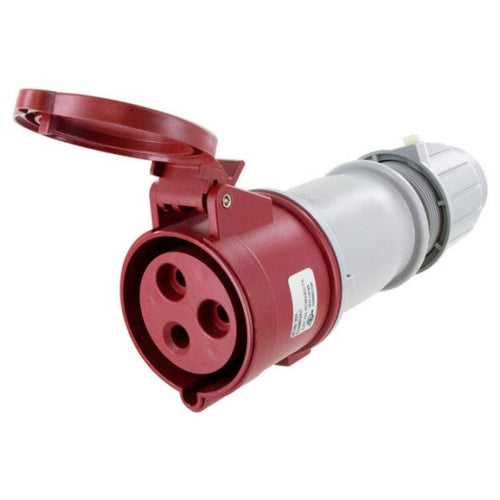 Techspan SCM330C7S, Pin and Sleeve Connector, 30A 480V, 2-Pole 3-Wire Grounding, Clock Position 7H, Splashproof (IP44), Red