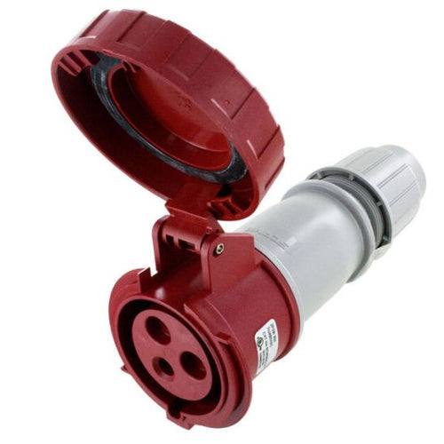 Techspan SCM330C7W, Pin and Sleeve Connector, 30A 480V, 2-Pole 3-Wire Grounding, Clock Position 7H, Watertight (IP67), Red