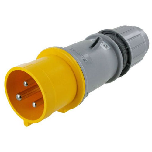 Techspan SCM330P4S, Pin and Sleeve Plug, 30A 125V, 2-Pole 3-Wire Grounding, Splashproof (IP44), Clock Position 4H, Yellow
