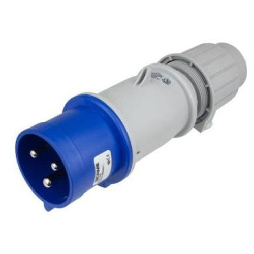 Techspan SCM330P6S, Pin and Sleeve Plug, 30A 250V, 2-Pole 3-Wire Grounding, Clock Position 6H, Splashproof (IP44), Blue