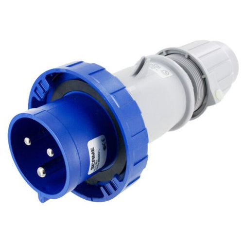 Techspan SCM330P6W, Pin and Sleeve Plug, 30A 250V, 2-Pole 3-Wire Grounding, Clock Position 6H, Watertight (IP67), Blue