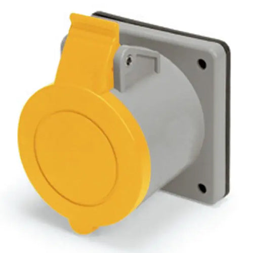Techspan SCM330R4S, Pin and Sleeve Receptacle, 30A 125V, 2-Pole 3-Wire Grounding, Clock Position 4H, Splashproof (IP44), Yellow