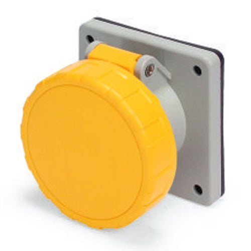Techspan SCM330R4W, Pin and Sleeve Receptacle, 30A 125V, 2-Pole 3-Wire Grounding, Clock Position 4H, Watertight (IP67), Yellow