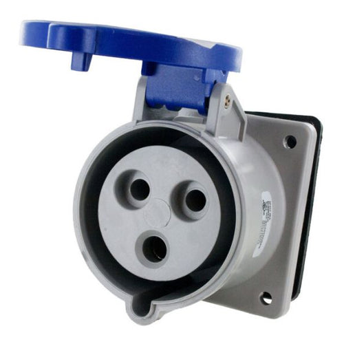 Techspan SCM330R6S, Pin and Sleeve Receptacle, 30A 250V, 2-Pole 3-Wire Grounding, Clock Position 6H, Splashproof (IP44), Blue