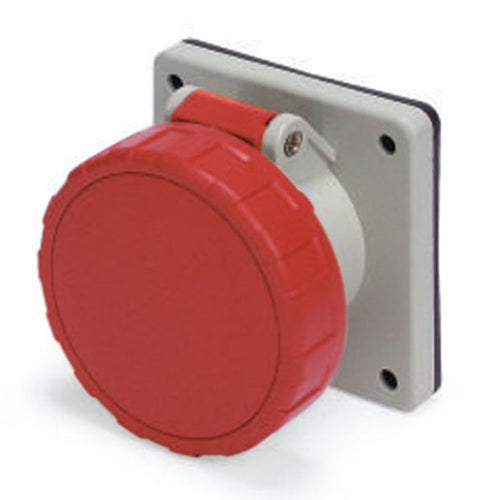 Techspan SCM330R7S, Pin and Sleeve Receptacle, 30A 480V, 2-Pole 3-Wire Grounding, Clock Position 7H, Splashproof (IP44), Red