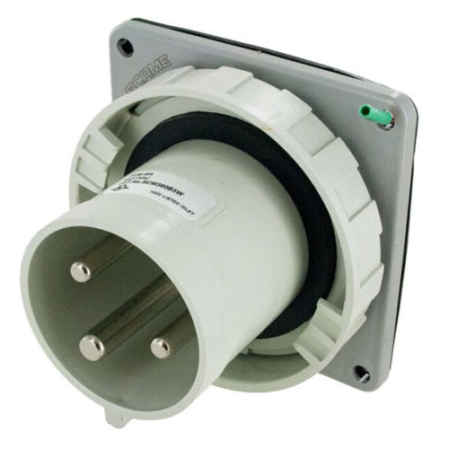 Techspan SCM360B5W, Pin and Sleeve Inlet, 60A 277V, 2-Pole 3-Wire Grounding, Clock Position 5H, Watertight (IP67), Grey