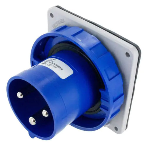 Techspan SCM360B6W, Pin and Sleeve Inlet, 60A 250V, 2-Pole 3-Wire Grounding, Clock Position 6H, Watertight (IP67), Blue