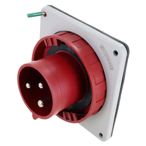 Techspan SCM360B7W, Pin and Sleeve Inlet, 60A 480V, 2-Pole 3-Wire Grounding, Clock Position 7H, Watertight (IP67), Red