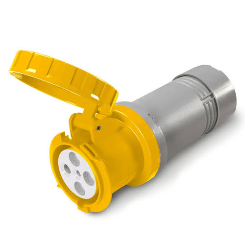 Techspan SCM360C4W, Pin and Sleeve Connector, 60A 125V, 2-Pole 3-Wire Grounding, Clock Position 4H, Watertight (IP67), Yellow