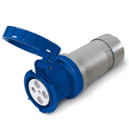 Techspan SCM360C6W, Pin and Sleeve Connector, 60A 250V, 2-Pole 3-Wire Grounding, Clock Position 6H, Watertight (IP67), Blue