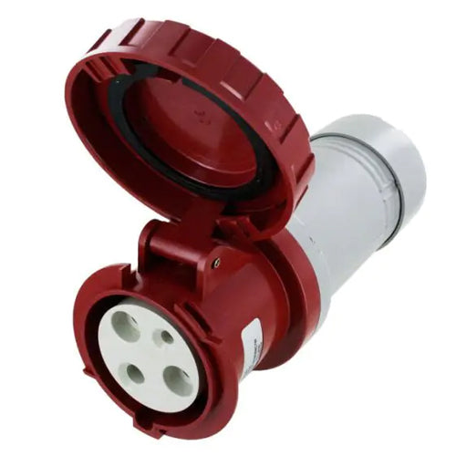 Techspan SCM360C7W, Pin and Sleeve Connector, 60A 480V, 2-Pole 3-Wire Grounding, Clock Position 7H, Watertight (IP67), Red