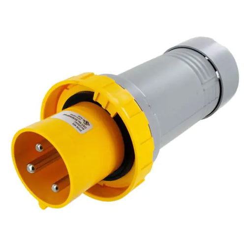 Techspan SCM360P4W, Pin and Sleeve Plug, 60A 125V, 2-Pole 3-Wire Grounding, Clock Position 4H, Watertight (IP67), Yellow