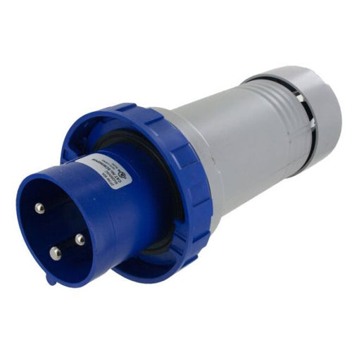 Techspan SCM360P6W, Pin and Sleeve Plug, 60A 250V, 2-Pole 3-Wire Grounding, Clock Position 6H, Watertight (IP67), Blue