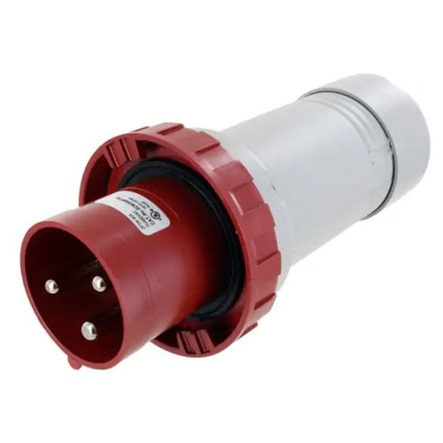 Techspan SCM360P7W, Pin and Sleeve Plug, 60A 480V, 2-Pole 3-Wire Grounding, Clock Position 7H, Watertight (IP67), Red