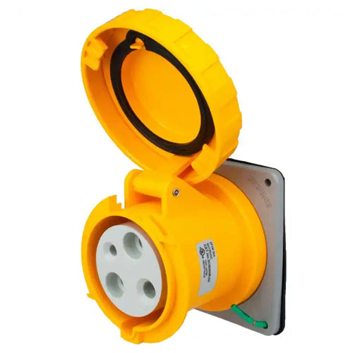 Techspan SCM360R4W, Pin and Sleeve Receptacle, 60A 125V, 2-Pole 3-Wire Grounding, Clock Position 4H, Watertight (IP67), Yellow
