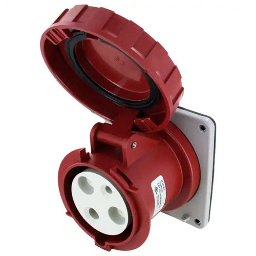 Techspan SCM360R7W, Pin and Sleeve Receptacle, 60A 480V, 2-Pole 3-Wire Grounding, Clock Position 7H, Watertight (IP67), Red