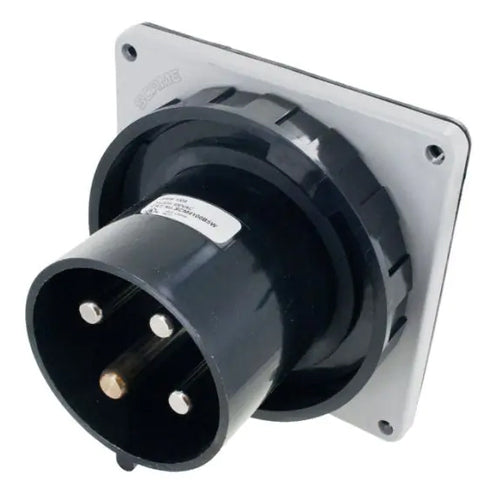 Techspan SCM4100B5W, Pin and Sleeve Inlet, 100A 3Ø600V, 3-Pole 4-Wire Grounding, Clock Position 5H, Watertight (IP67), Black