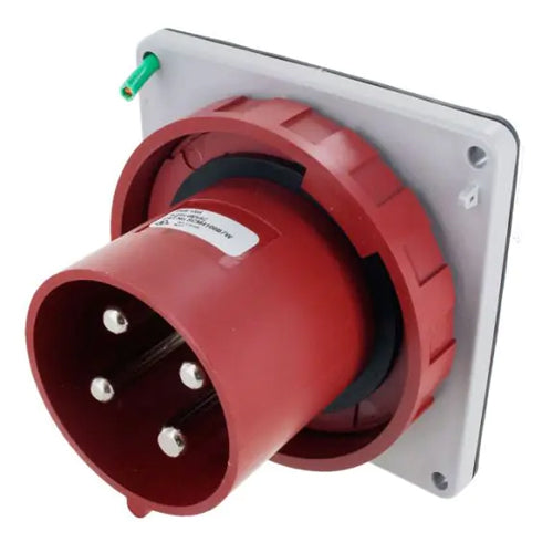 Techspan SCM4100B7W, Pin and Sleeve Inlet, 100A 3Ø480V, 3-Pole 4-Wire Grounding, Clock Position 7H, Watertight (IP67), Red