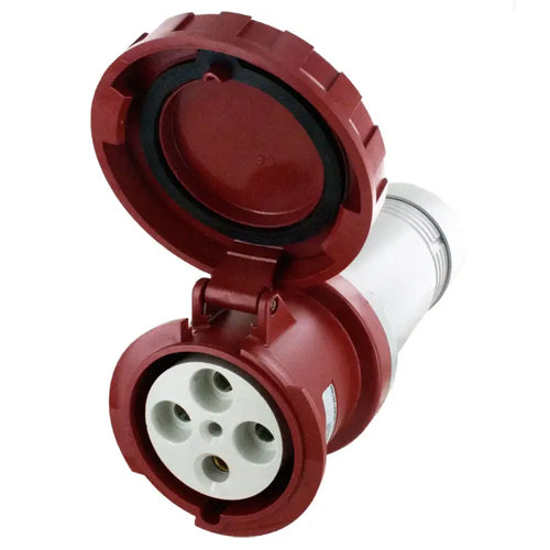 Techspan SCM4100C6W, Pin and Sleeve Connector, 100A 380-415V, 3-Pole 4-Wire Grounding, Clock Position 6H, Watertight (IP67), Red