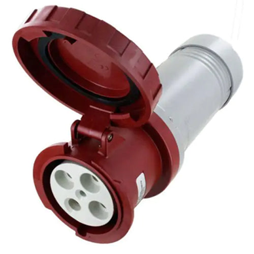Techspan SCM4100C7W, Pin and Sleeve Connector, 100A 3Ø480V, 3-Pole 4-Wire Grounding, Clock Position 7H, Watertight (IP67), Red