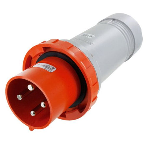 Techspan SCM4100P12W, Pin and Sleeve Plug, 100A 125/250V, 3-Pole 4-Wire Grounding, Clock Position 12H, Watertight (IP67), Orange