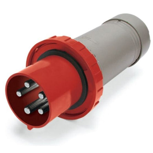 Techspan SCM4100P6W, Pin and Sleeve Plug, 100A 380-415V, 3-Pole 4-Wire Grounding, Clock Position 6H, Watertight (IP67), Red