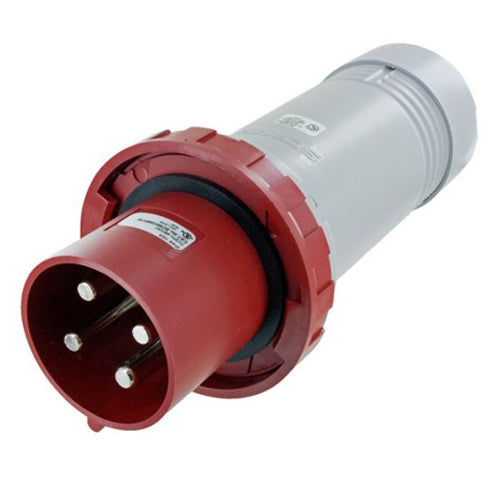 Techspan SCM4100P7W, Pin and Sleeve Plug, 100A 3Ø480V, 3-Pole 4-Wire Grounding, Clock Position 7H, Watertight (IP67), Red