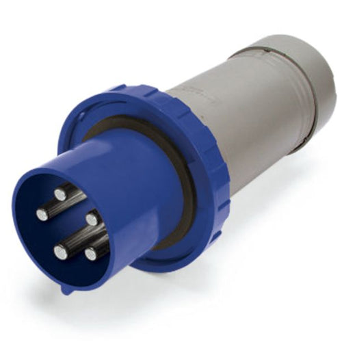 Techspan SCM4100P9W, Pin and Sleeve Plug, 100A 3Ø250V, 3-Pole 4-Wire Grounding, Clock Position 9H, Watertight (IP67), Blue