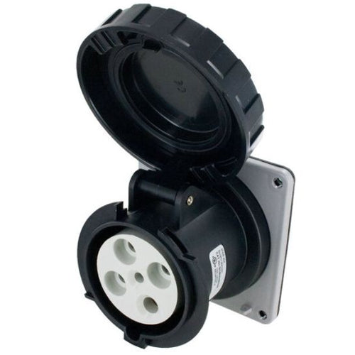 Techspan SCM460R5W, Pin and Sleeve Receptacle, 60A 3Ø600V, 3-Pole 4-Wire Grounding, Clock Position 5H, Watertight (IP67), Black