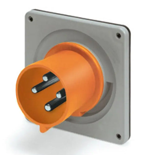 Techspan SCM420B12S, Pin and Sleeve Inlet, 20A 125/250V, 3-Pole 4-Wire Grounding, Clock Position 12H, Splashproof (IP44), Orange