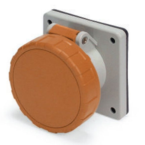 Techspan SCM420B12W, Pin and Sleeve Inlet, 20A 125/250V, 3-Pole 4-Wire Grounding, Clock Position 12H, Watertight (IP67), Orange