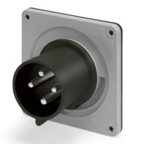 Techspan SCM420B5S, Pin and Sleeve Inlet, 20A 3Ø600V, 3-Pole 4-Wire Grounding, Clock Position 5H, Splashproof (IP44), Black