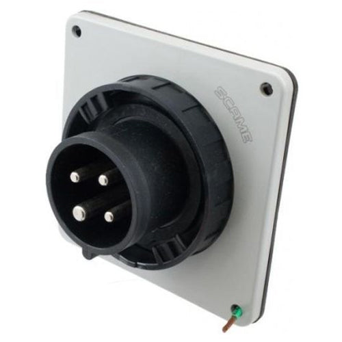 Techspan SCM420B5W, Pin and Sleeve Inlet, 20A 3Ø600V, 3-Pole 4-Wire Grounding, Clock Position 5H, Watertight (IP67), Black