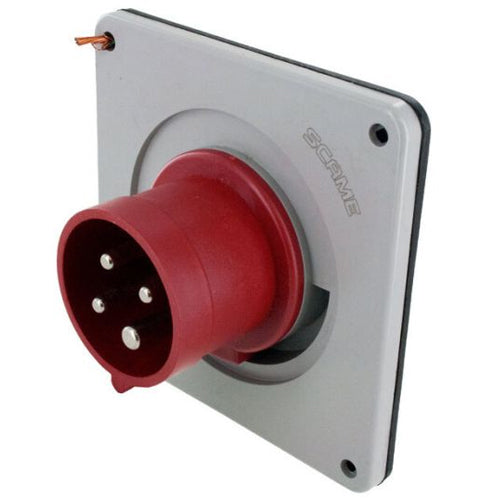 Techspan SCM420B7S, Pin and Sleeve Inlet, 20A 3Ø480V, 3-Pole 4-Wire Grounding, Clock Position 7H, Splashproof (IP44), Red