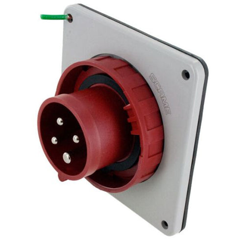 Techspan SCM420B7W, Pin and Sleeve Inlet, 20A 3Ø480V, 3-Pole 4-Wire Grounding, Clock Position 7H, Watertight (IP67), Red