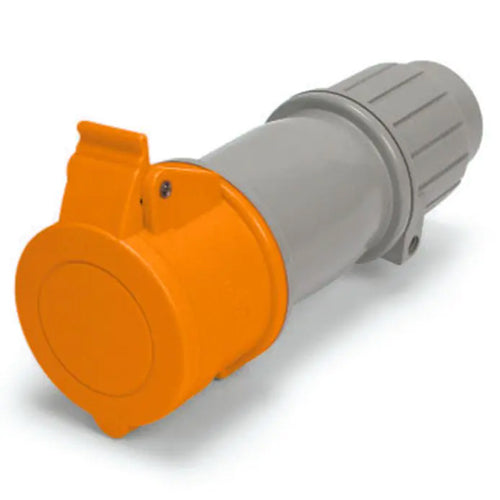 Techspan SCM420C12S, Pin and Sleeve Connector, 20A 125/250V, 3-Pole 4-Wire Grounding, Clock Position 12H, Splashproof (IP44), Orange