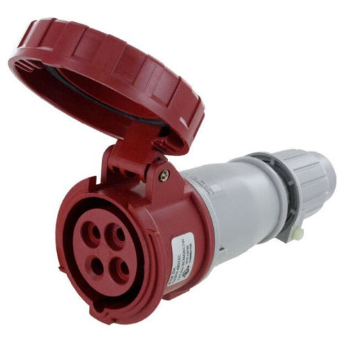Techspan SCM420C7W, Pin and Sleeve Connector, 20A 3Ø480V, 3-Pole 4-Wire Grounding, Clock Position 7H, Watertight (IP67), Red