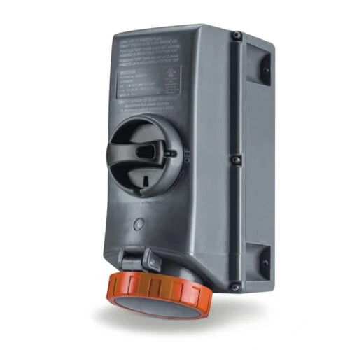 Techspan SCM420MI12W, Unfused Mechanical Interlock with Base, 20A 125/250V, 3-Pole 4-Wire Grounding, Clock Position 12H, Orange