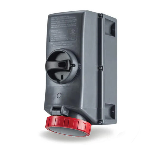 Techspan SCM420MI7W, Unfused Mechanical Interlock with Base, 20A 3Ø480V, 3-Pole 4-Wire Grounding, Clock Position 7H, Red