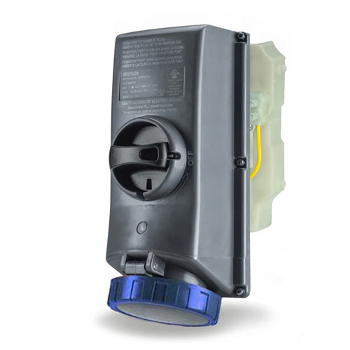 Techspan SCM420MI9W-NB, Unfused Mechanical Interlock without Base, 20A 3Ø250V, 3-Pole 4-Wire Grounding, Clock Position 9H, Blue