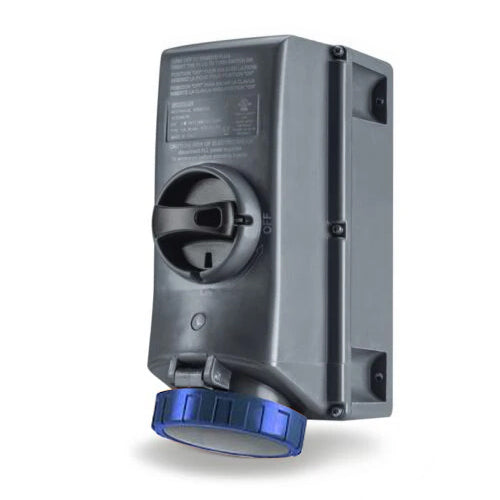 Techspan SCM420MI9W, Unfused Mechanical Interlock with Base, 20A 3Ø250V, 3-Pole 4-Wire Grounding, Clock Position 9H, Blue