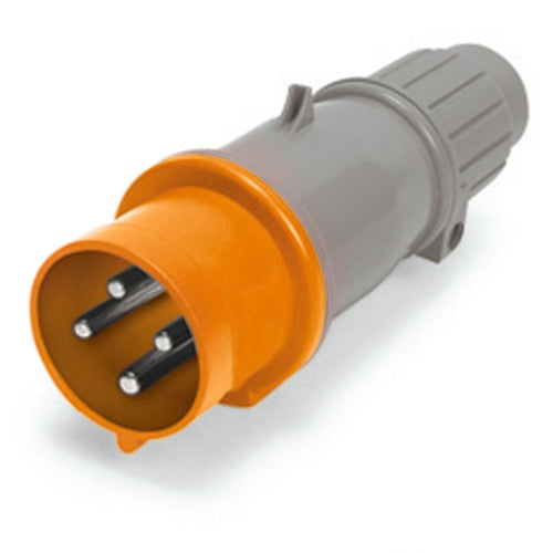 Techspan SCM420P12S, Pin and Sleeve Plug, 20A 125/250V, 3-Pole 4-Wire Grounding, Clock Position 12H, Splashproof (IP44), Orange