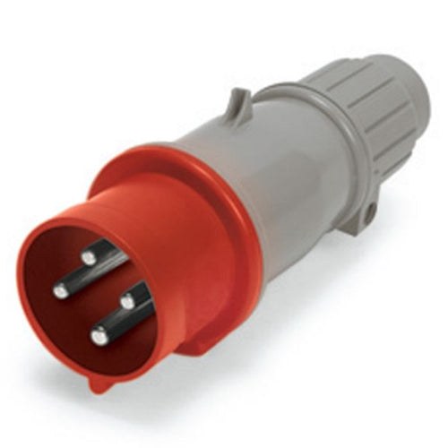 Techspan SCM420P6S, Pin and Sleeve Plug, 20A 380-415V, 3-Pole 4-Wire Grounding, Clock Position 6H, Splashproof (IP44), Red