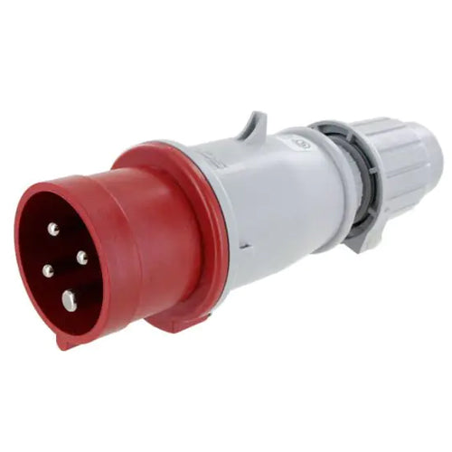 Techspan SCM420P7S, Pin and Sleeve Plug, 20A 3Ø480V, 3-Pole 4-Wire Grounding, Clock Position 7H, Splashproof (IP44), Red
