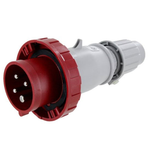 Techspan SCM420P7W, Pin and Sleeve Plug, 20A 3Ø480V, 3-Pole 4-Wire Grounding, Clock Position 7H, Watertight (IP67), Red