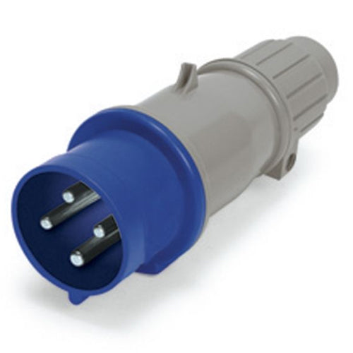 Techspan SCM420P9S, Pin and Sleeve Plug, 20A 3Ø250V, 3-Pole 4-Wire Grounding, Clock Position 9H, Splashproof (IP44), Blue